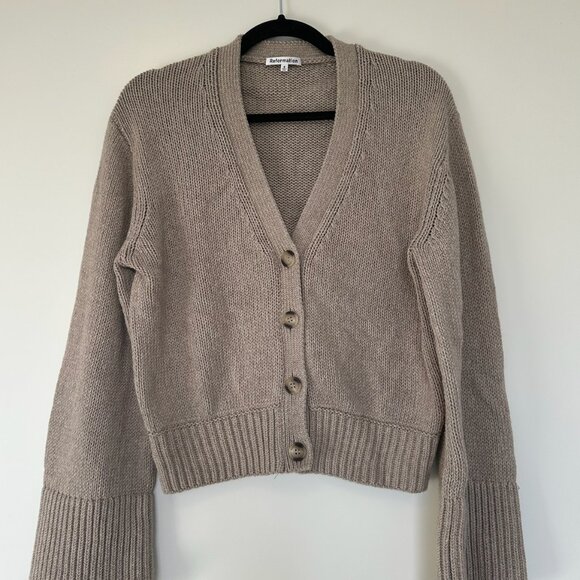 NWOT Reformation Nala Cotton-Linen Cardigan - Stone - Picture 6 of 9